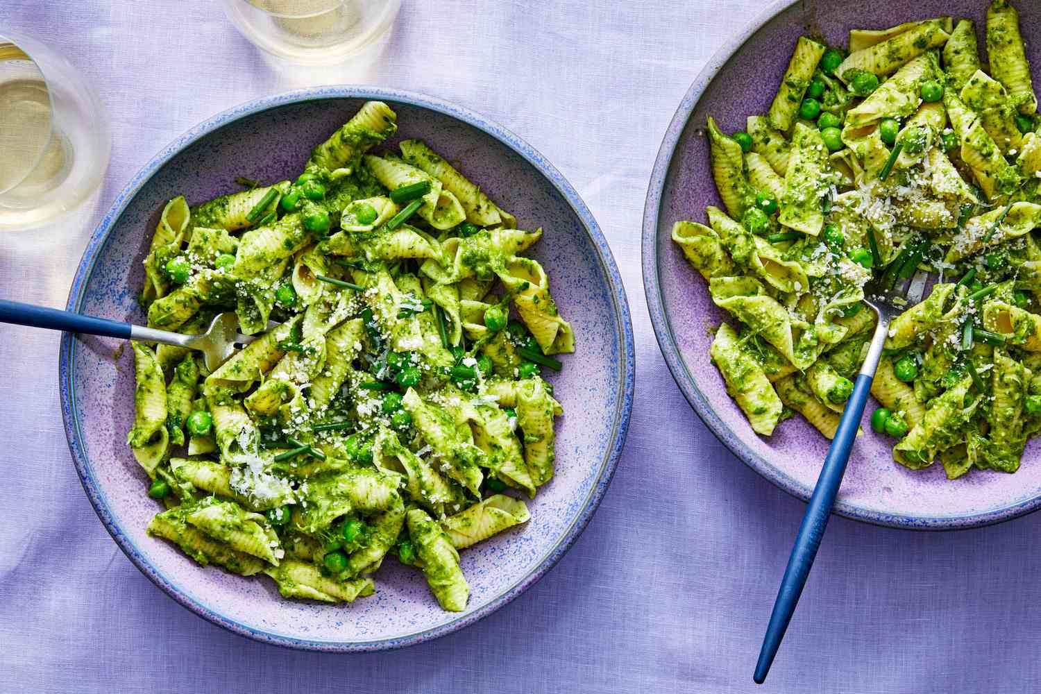 Creamy Vegan Pasta with Greens, Peas, and Lemon Zest