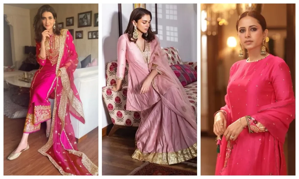 This Karva Chauth, ditch red and green and wear pink kurta-set.
